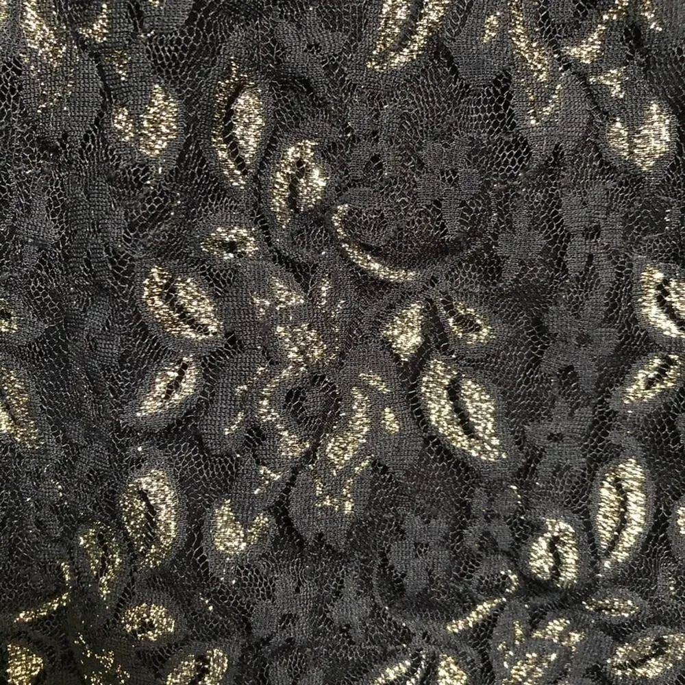 Max Studio Lace Bodycon Midi Ruching Black Gold S